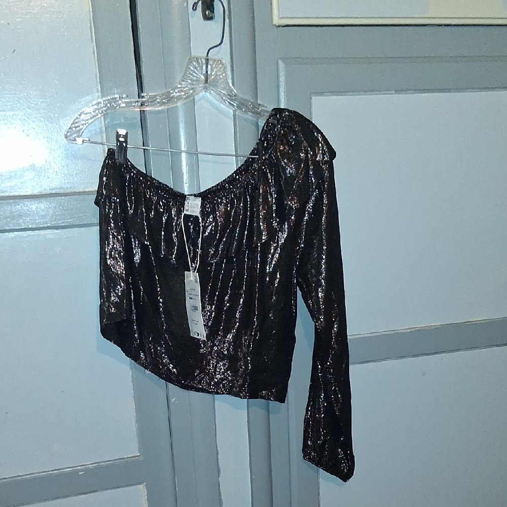 Z3D Metallic Black Off-Shoulder Blouse